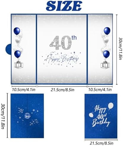 40th Birthday Decorations for Men or Women, Creative 40th Birthday Guest Book Alternative, Blue and Silver 40 Birthday Signature Book 18 x 12 inch, Great 40th Birthday Gifts