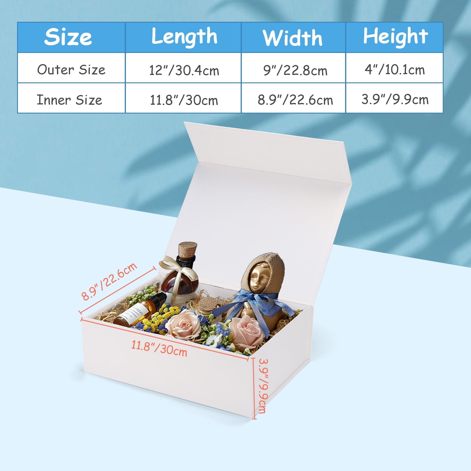 4 Pack Magnetic Closure Boxes Set, 12x9x4 White Gift Box with Lid for Party Festival Birthday