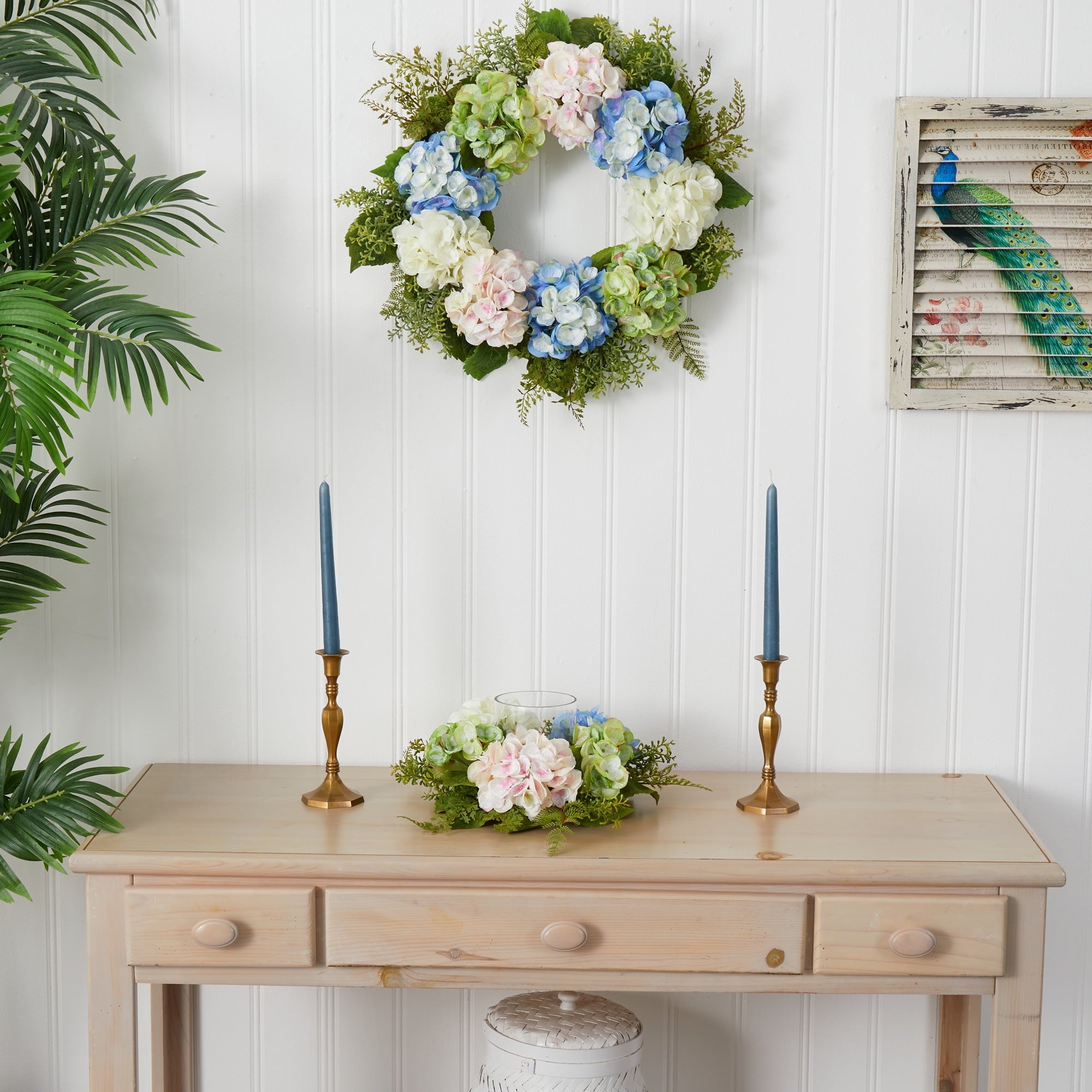 Nearly Natural Hydrangea Artificial Flower Candelabrum, Multicolor