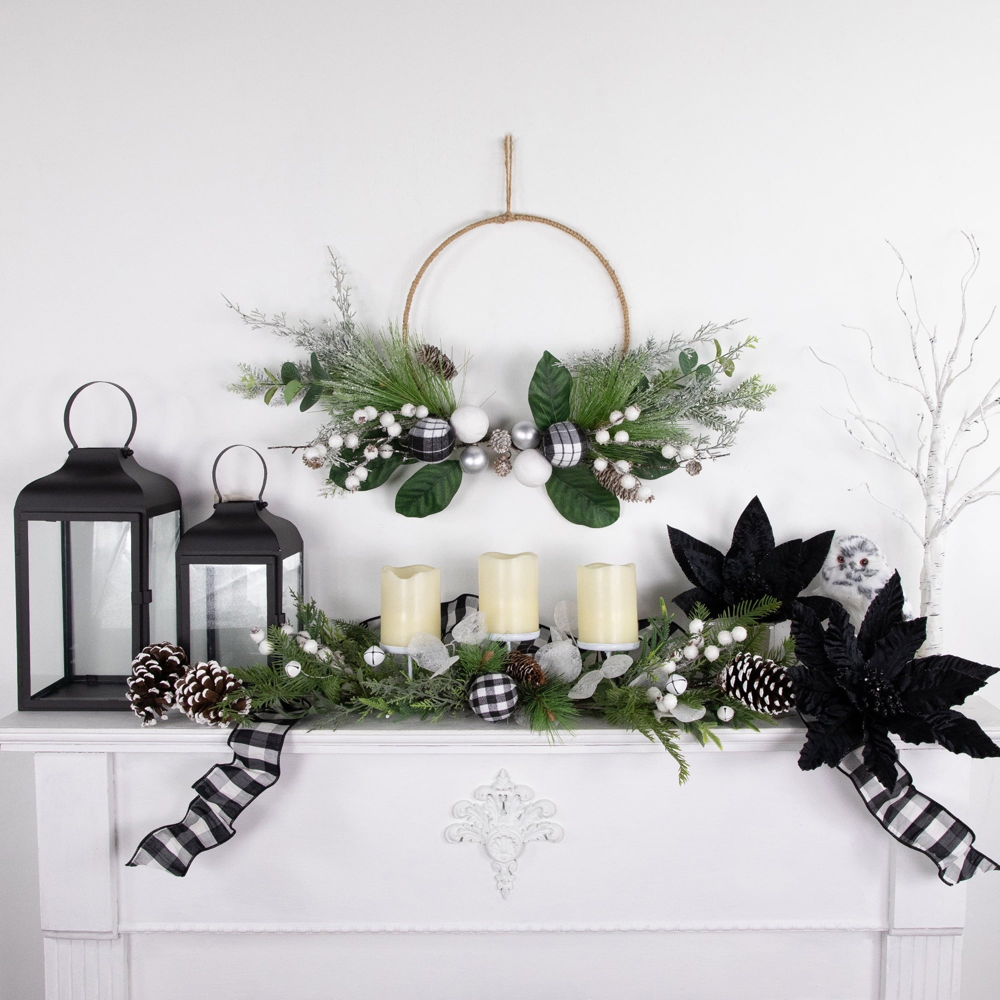 Northlight Mixed Foliage and Jingle Bell Christmas Pillar Candle Holder - 29"