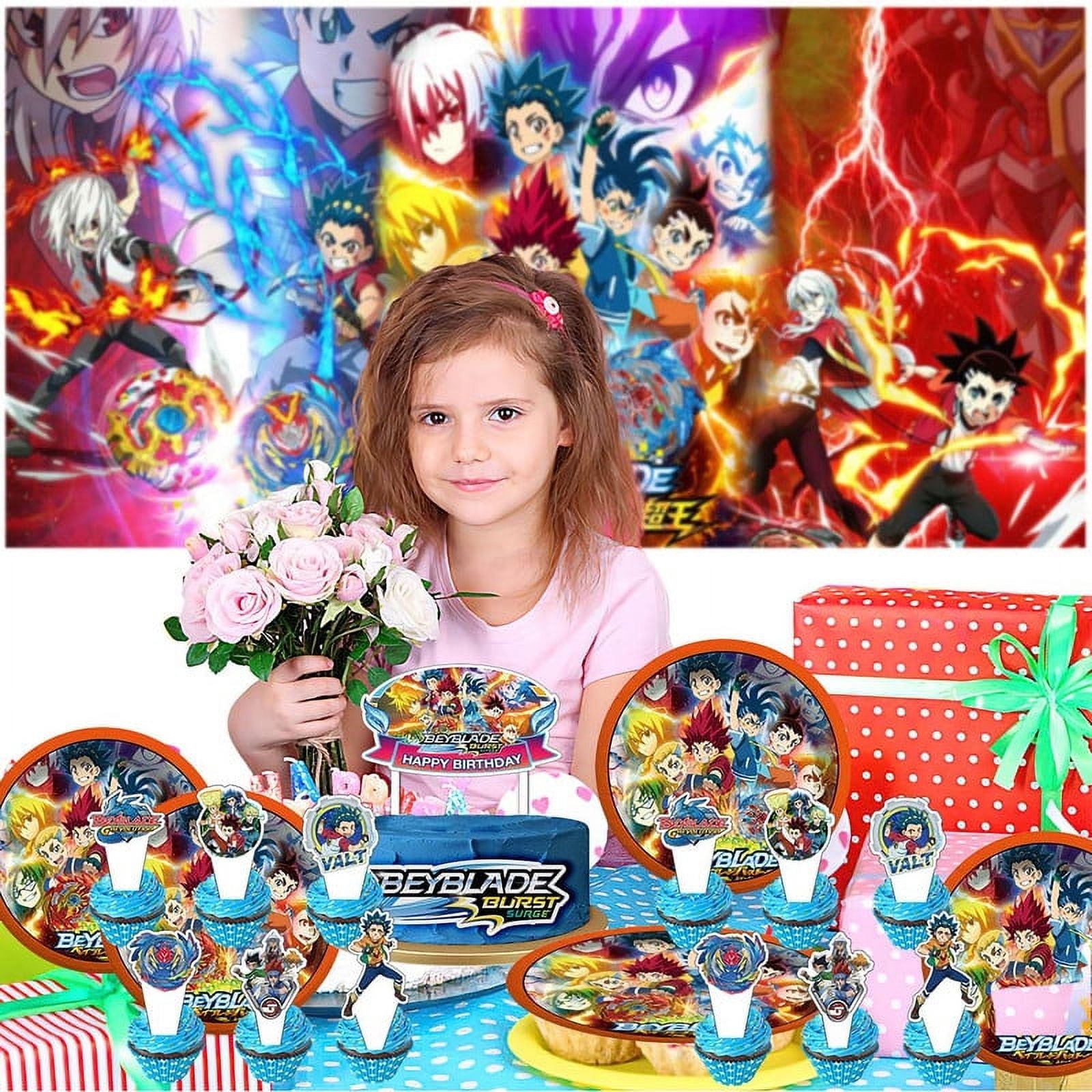 Beyblade Birthday Party Supplies Balloons Plates Decoration Cake Topper Decor Tableware Banner Backdrop