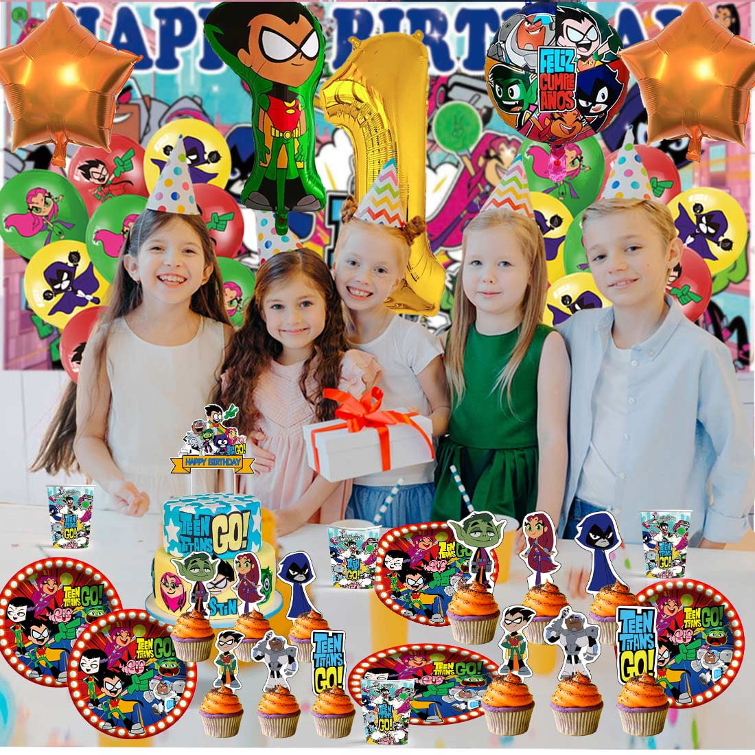 Teen Titans Go Party Supplies Decor Tableware Backdrop Banner Cake Topper Balloons Birthday Decorations