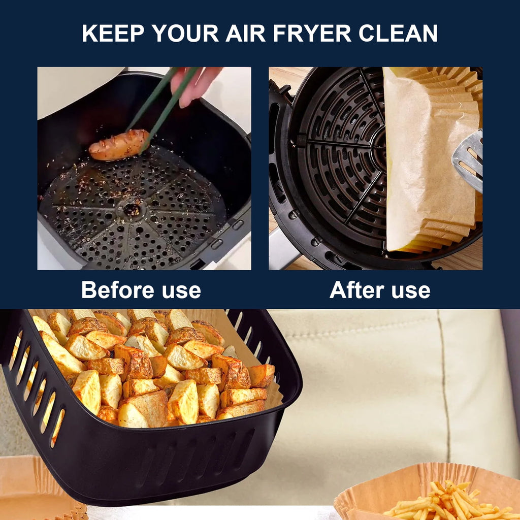 500 PCS 6.3 Inch Disposable Air Fryer Disposable Baking Paper Liners, Square Oil-proof Non-Stick Parchment Paper Liners Fit 2-5QT for Airfryer Microwave Oven Frying Pan