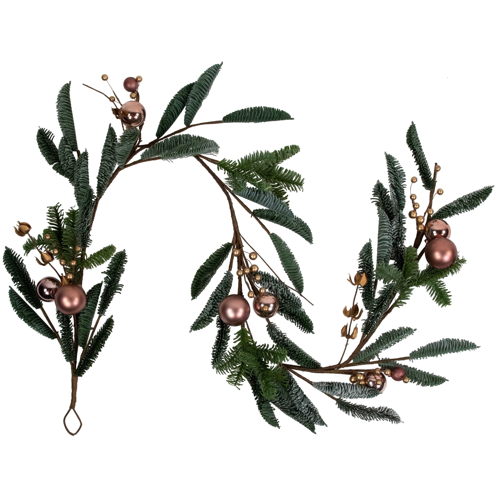Northlight 6' Rose Gold Ball Ornaments and Berries Artificial Christmas Garland Unlit