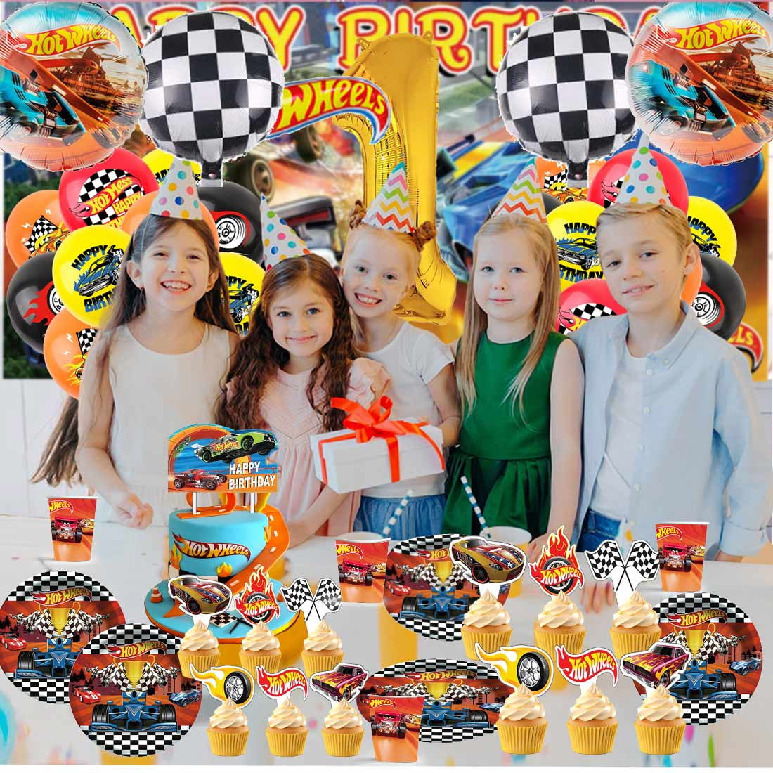 Hot Wheel Party Supplies Decor Tableware Backdrop Banner Cake Topper Balloons Birthday Decorations