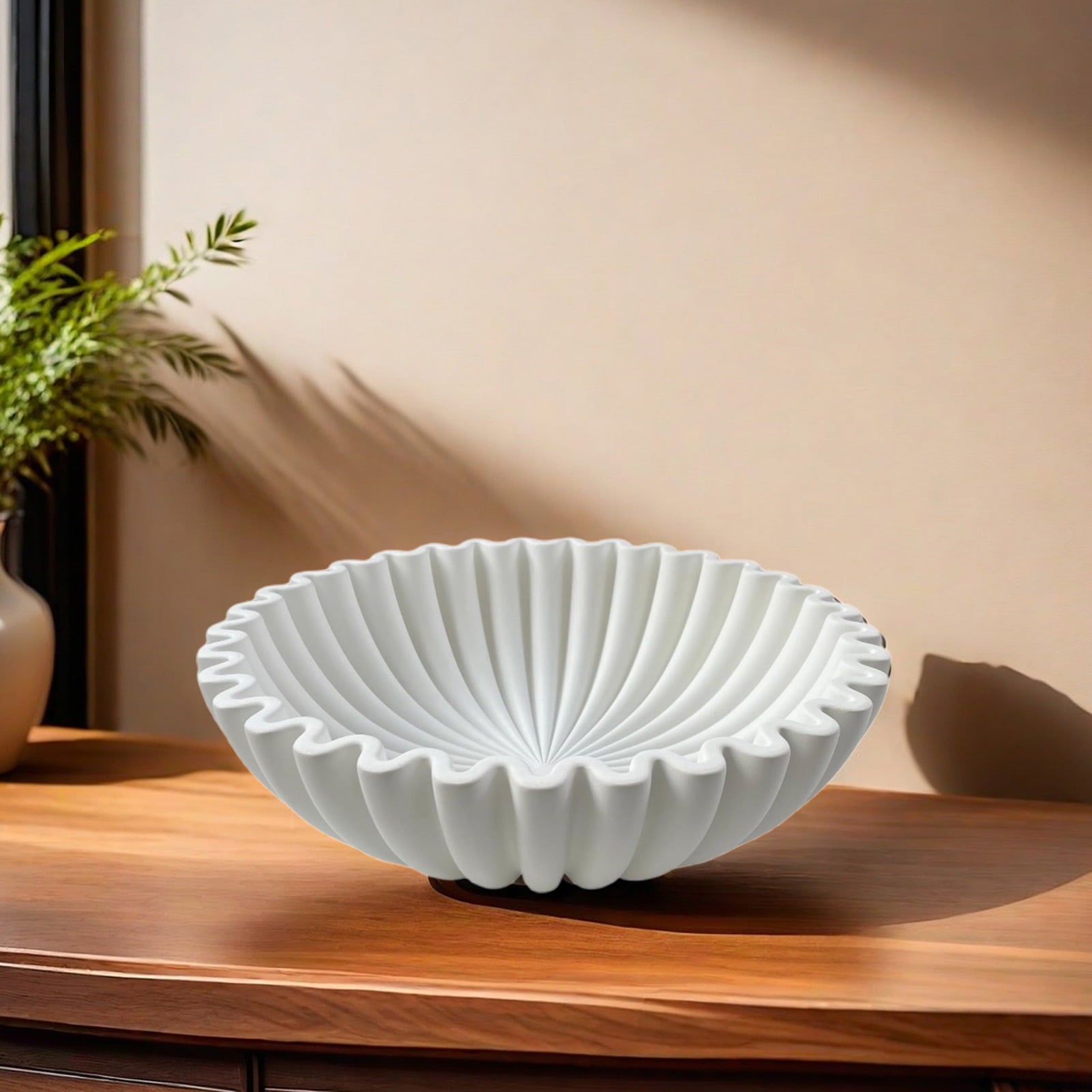 Taosunzt Black Ruffle Decorative Bowl Modern Living Room Home Office Resin Fluted Bowl Coffee Table Bookshelf Centerpiece Desktop Decoration White 2