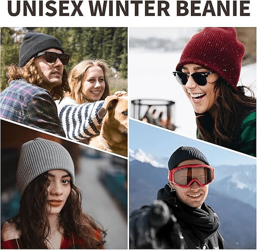 4 Pack Straight Knit Beanie Hat for Men & Women - Winter Warm Skull Cap, Stretchy Unisex Cold Weather Beanie, 4 Black