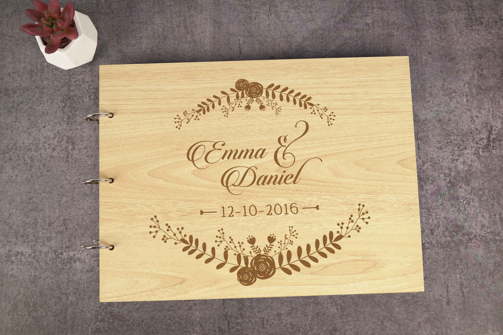 Darling Souvenir Personalized Engraved Laser Cut Wedding Guest Book Wooden Cover Sign-in Book Registry Guestbook Scrapbook-NB