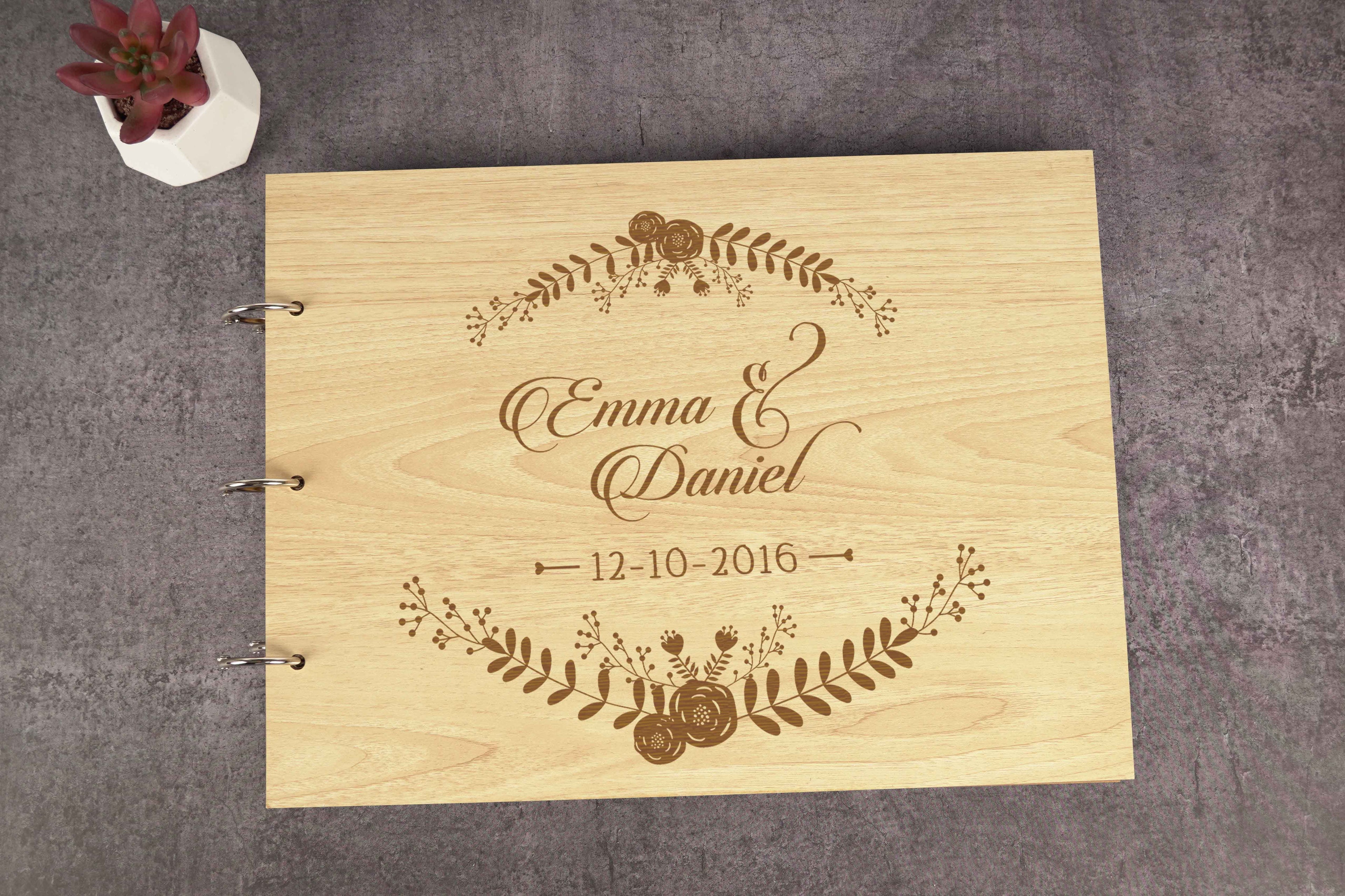 Darling Souvenir Personalized Engraved Laser Cut Wedding Guest Book Wooden Cover Sign-in Book Registry Guestbook Scrapbook-NB