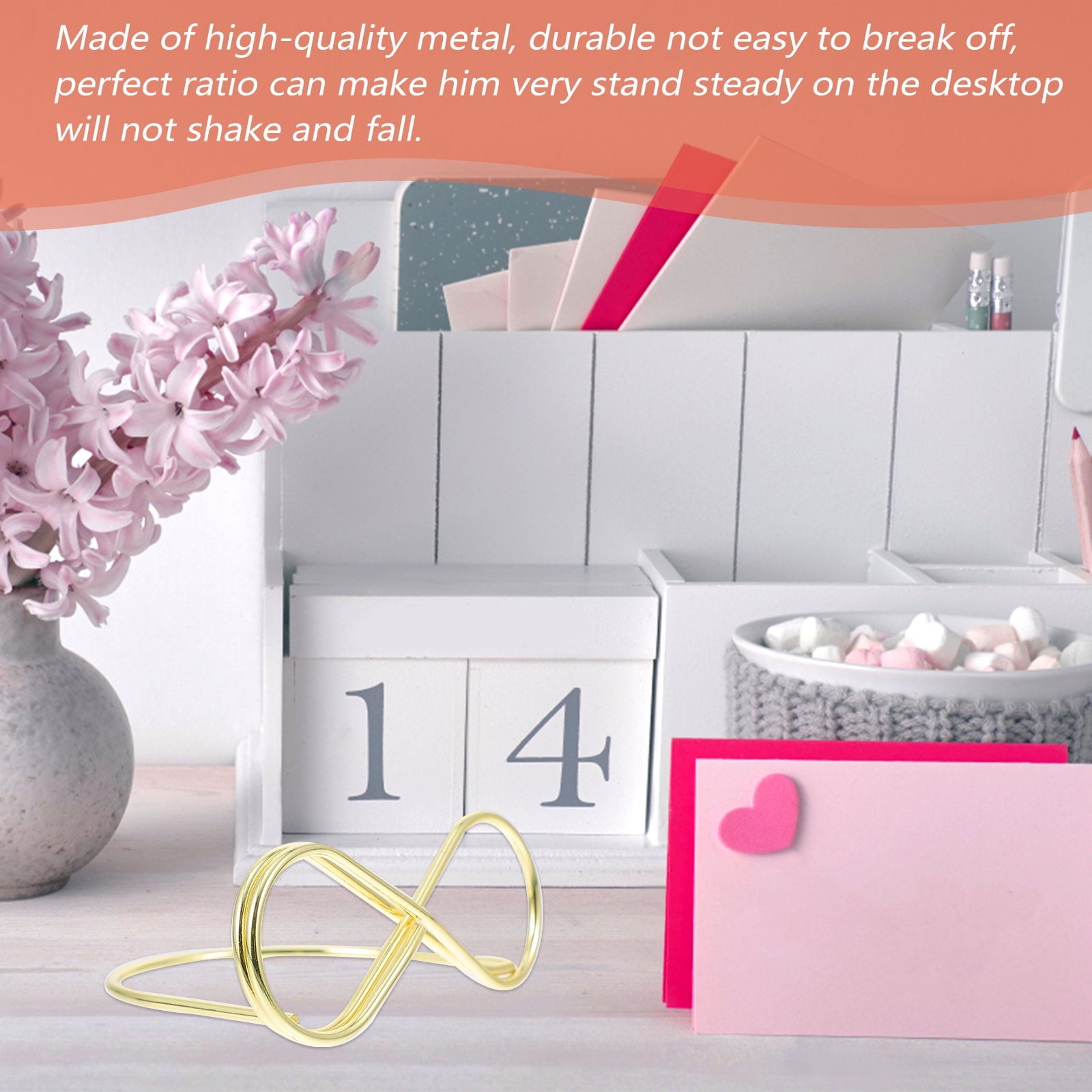 HOOWIFFY 20Set Golden Tabletop Cards Holder with Bow Shape Ideal for Weddings and Hotel Menus