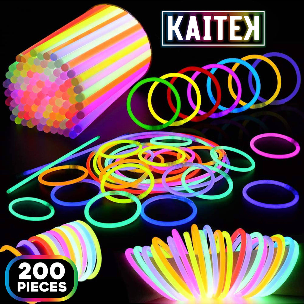 Kaitek Glow Stick Party Favors for Halloween Neon Theme Party Glow in the Dark Sticks (Pack of 200)