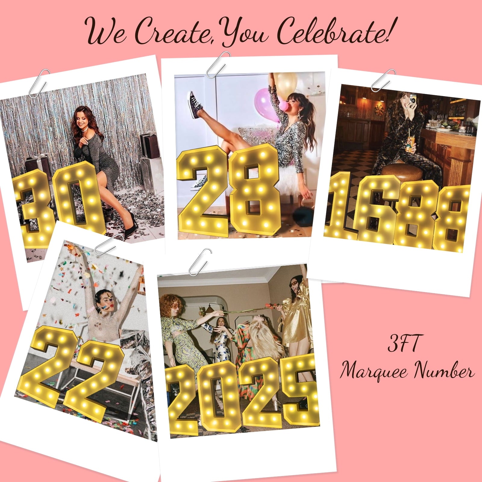 3FT Light Up Marquee Numbers, Warm LED Large Lighted Marquee 2 for 12st 20th 21st Birthday Decoration, Giant Mosaic Light up Number Balloons Anniversary Party Wedding Decoration