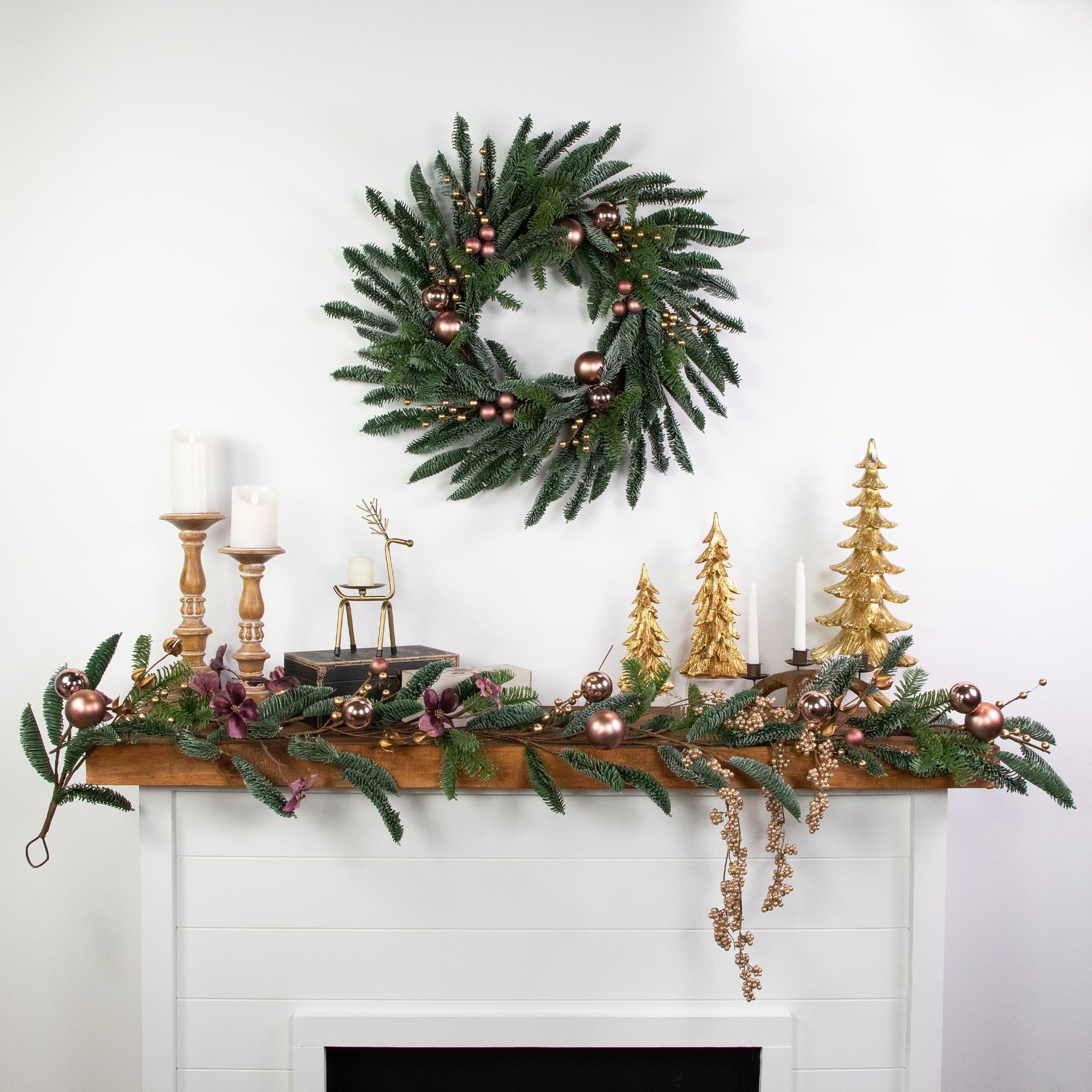 Northlight 6' Rose Gold Ball Ornaments and Berries Artificial Christmas Garland Unlit