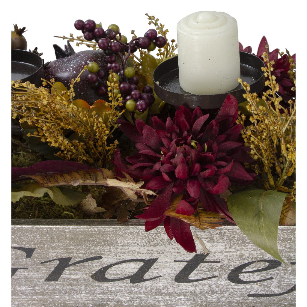 Northlight 24" Autumn Harvest 3-Piece Candle Holder in a Rustic Wooden Box Centerpiece