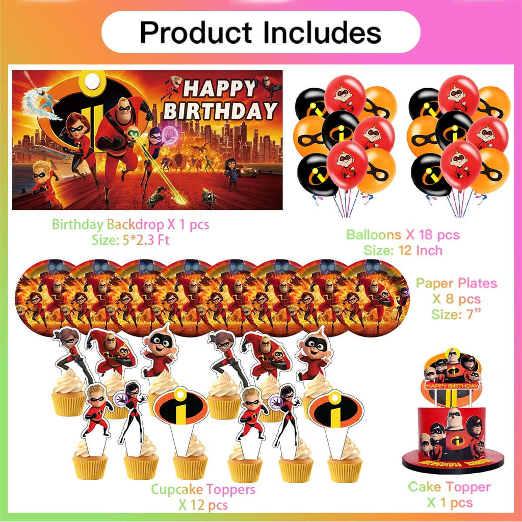 The Incredibles Birthday Party Supplies Balloons Plates Decoration Cake Topper Decor Tableware Banner Backdrop