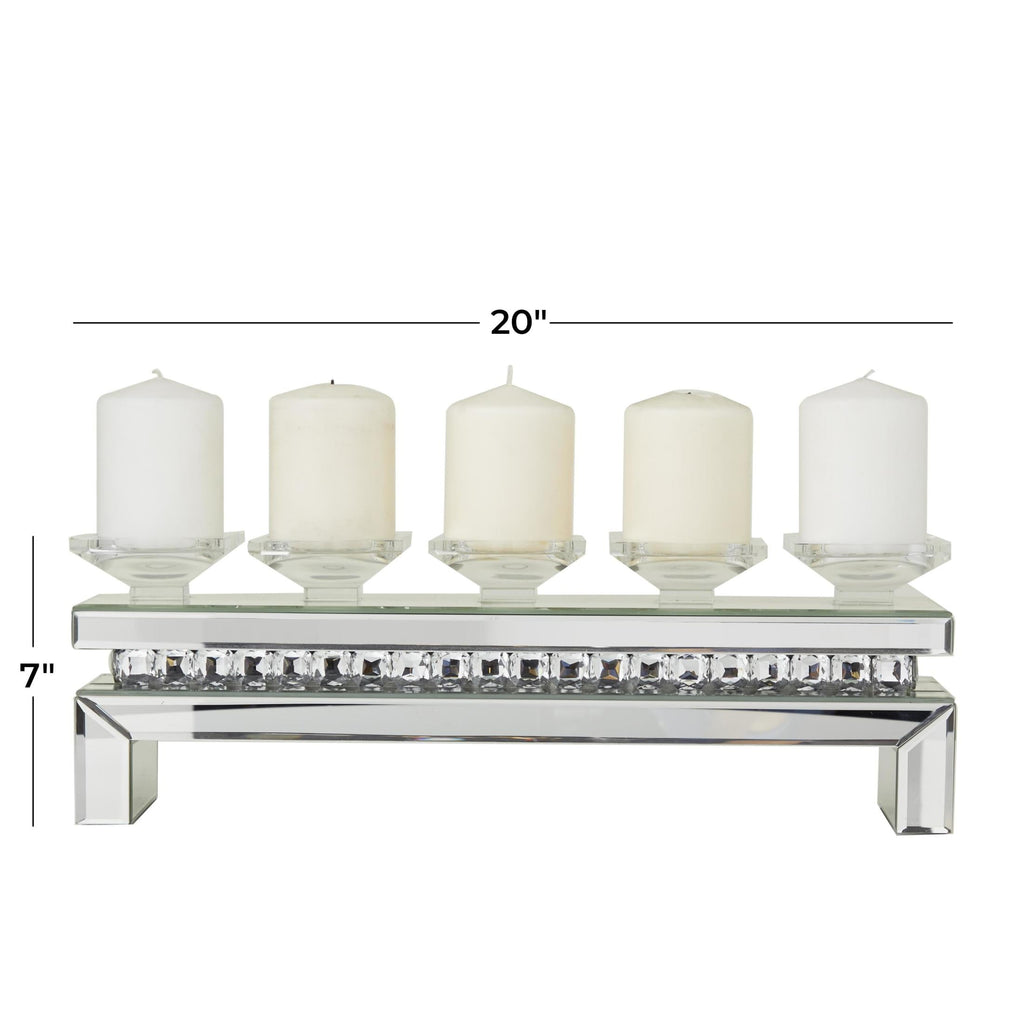 DecMode 5 Holder Silver Wood Pillar Candelabra with Mirrored Accents