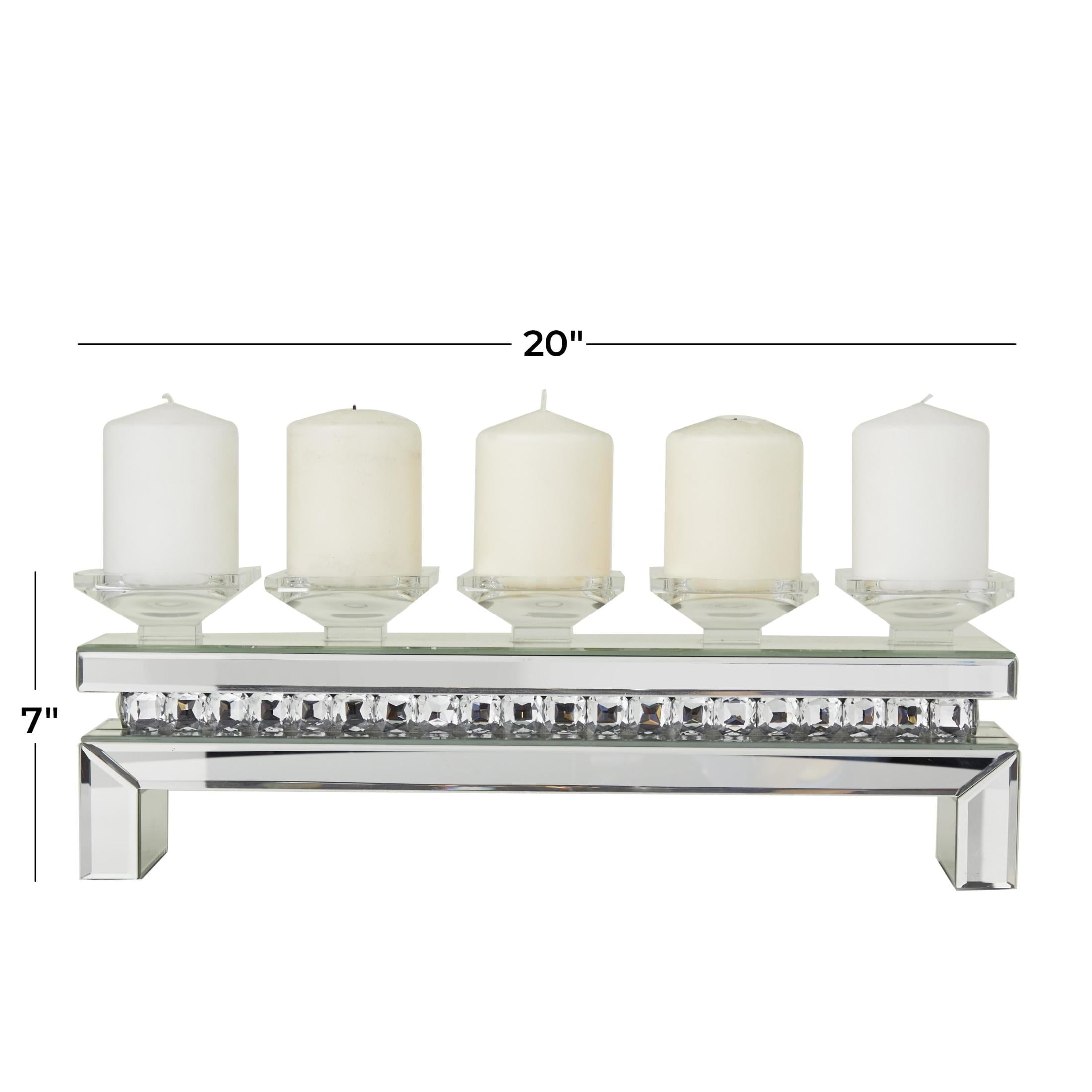 DecMode 5 Holder Silver Wood Pillar Candelabra with Mirrored Accents