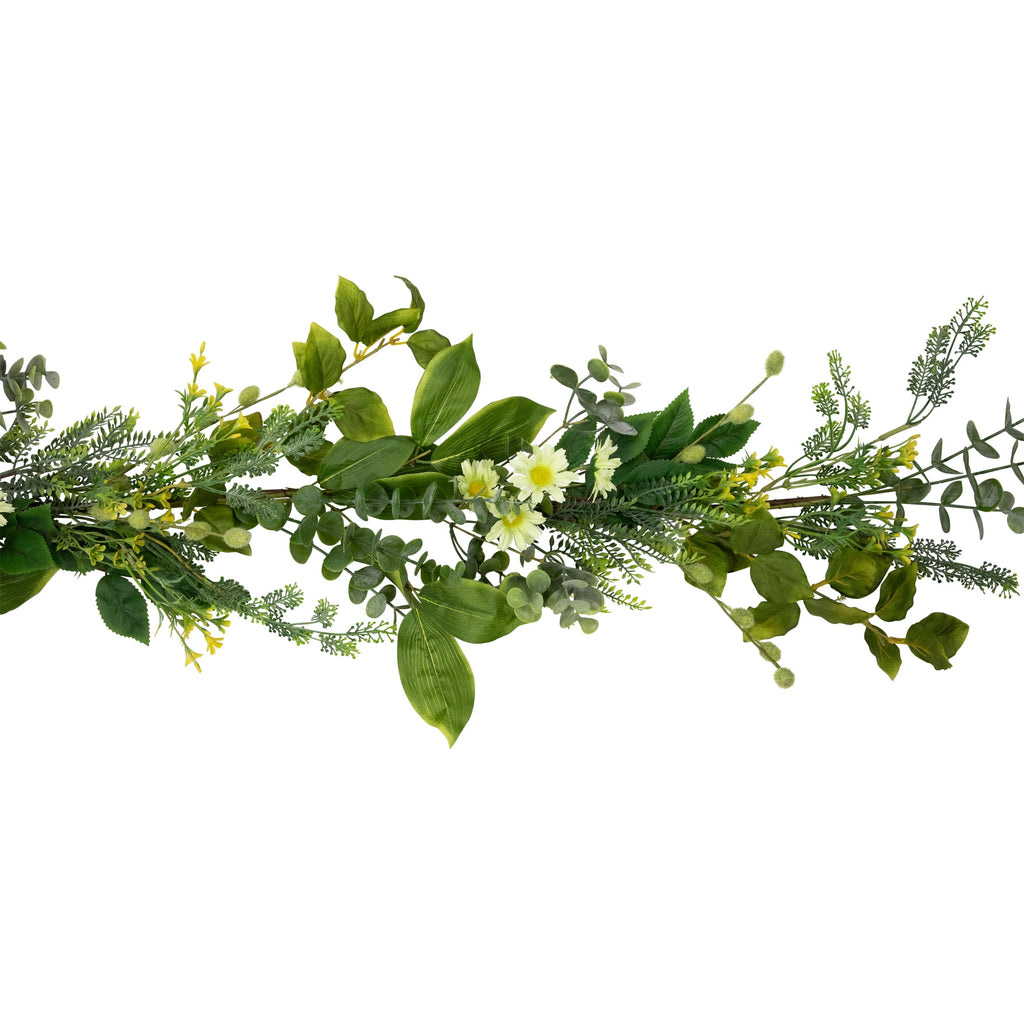 Mixed Foliage and Daisy Spring Garland - 5'