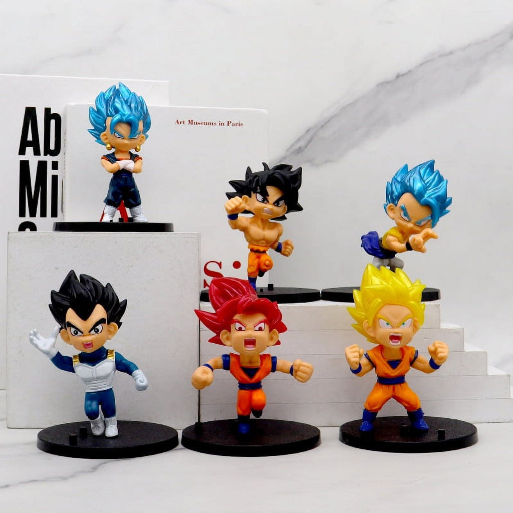 6pcs Set Dragon Ball Z Super Saiyan Son Goku Vetega Gotenks Cake Topper Mini