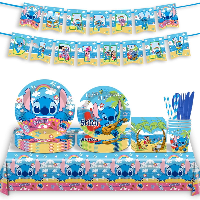 STITCH 82/92 PCS Party Supplies, Party Tableware, Disposable Paper Plates- Napkins-Forks Dinnerware Set