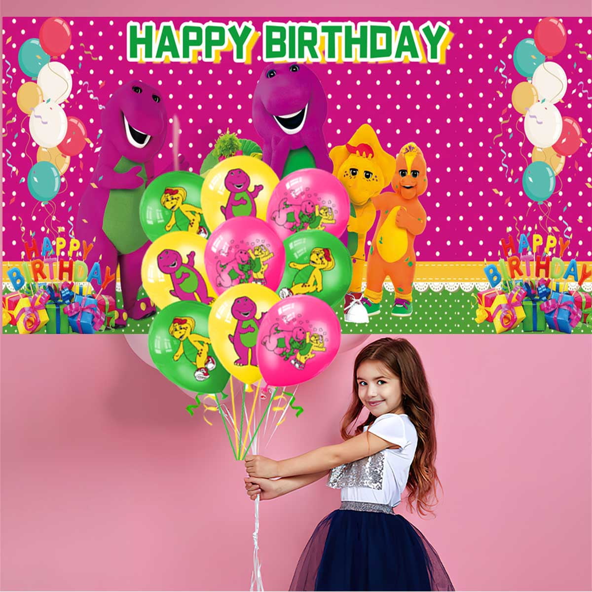 Barney and Friends Birthday Party Supplies Balloons Plates Decoration Cake Topper Decor Tableware Banner Backdrop