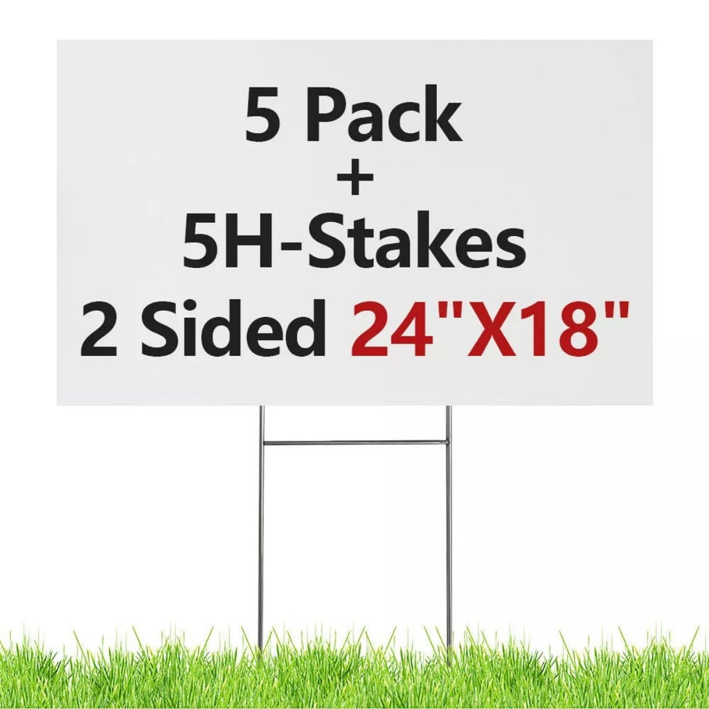 18x24" Yard Signs 5PACK Personalized Blank Corrugated Lawn Sign Large With Stakes