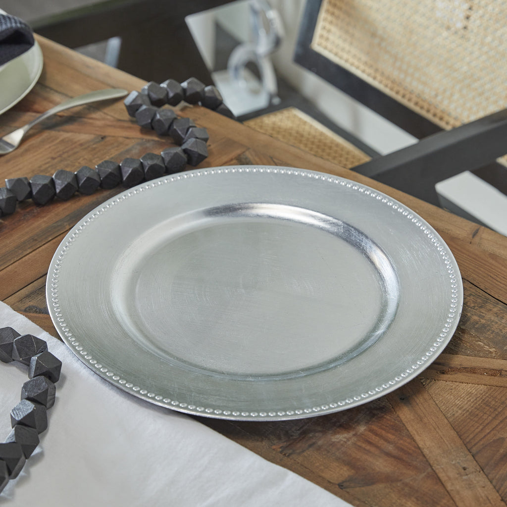 DecMode 13" Round Silver Melamine Charger, Set of 8