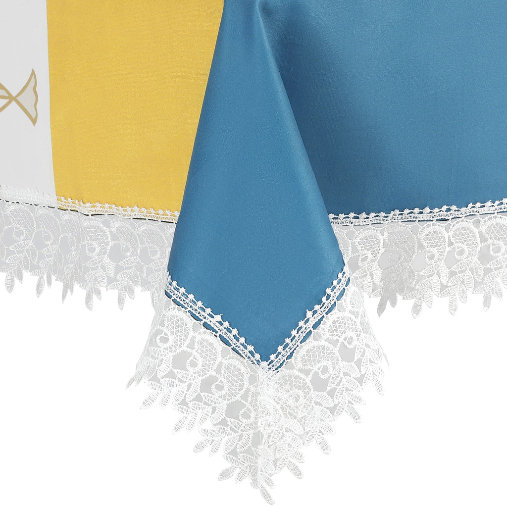 Unique Bargains Lace Rectangle Decor Macrame Polyester Kitchen Party Tablecloth Yellow Blue 59x79 Inch