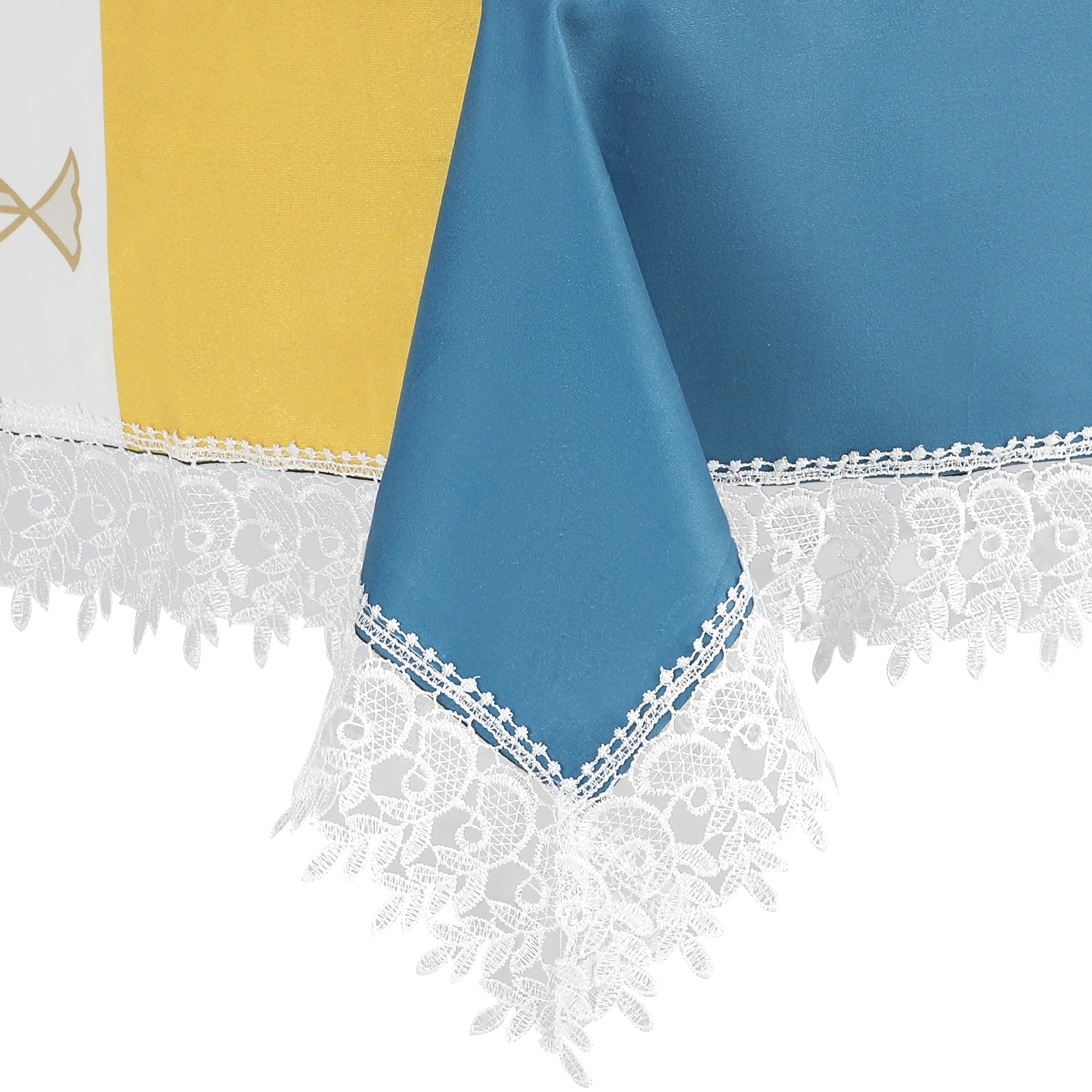 Unique Bargains Lace Rectangle Decor Macrame Polyester Kitchen Party Tablecloth Yellow Blue 59x79 Inch