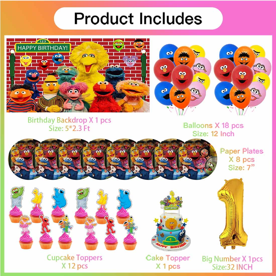 Sesame Street Balloons Party Supplies 1st Decor Tableware Birthday Cake Topper Decorations Banner Backdrop