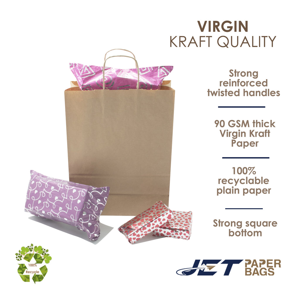 Jet Paper Bags 50 Pcs 10" x 5" x 10H" Brown Kraft Paper Shopping Bag with Twisted Handles - AYLA
