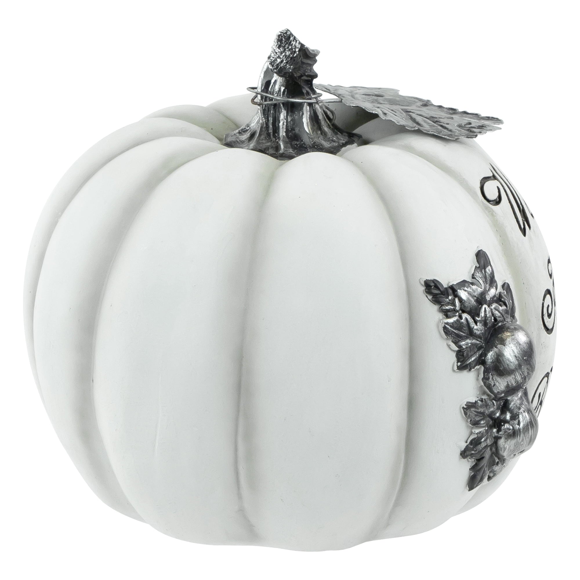 Northlight 8" White and Black "Warm Harvest Blessing" Pumpkin Fall Harvest Decoration