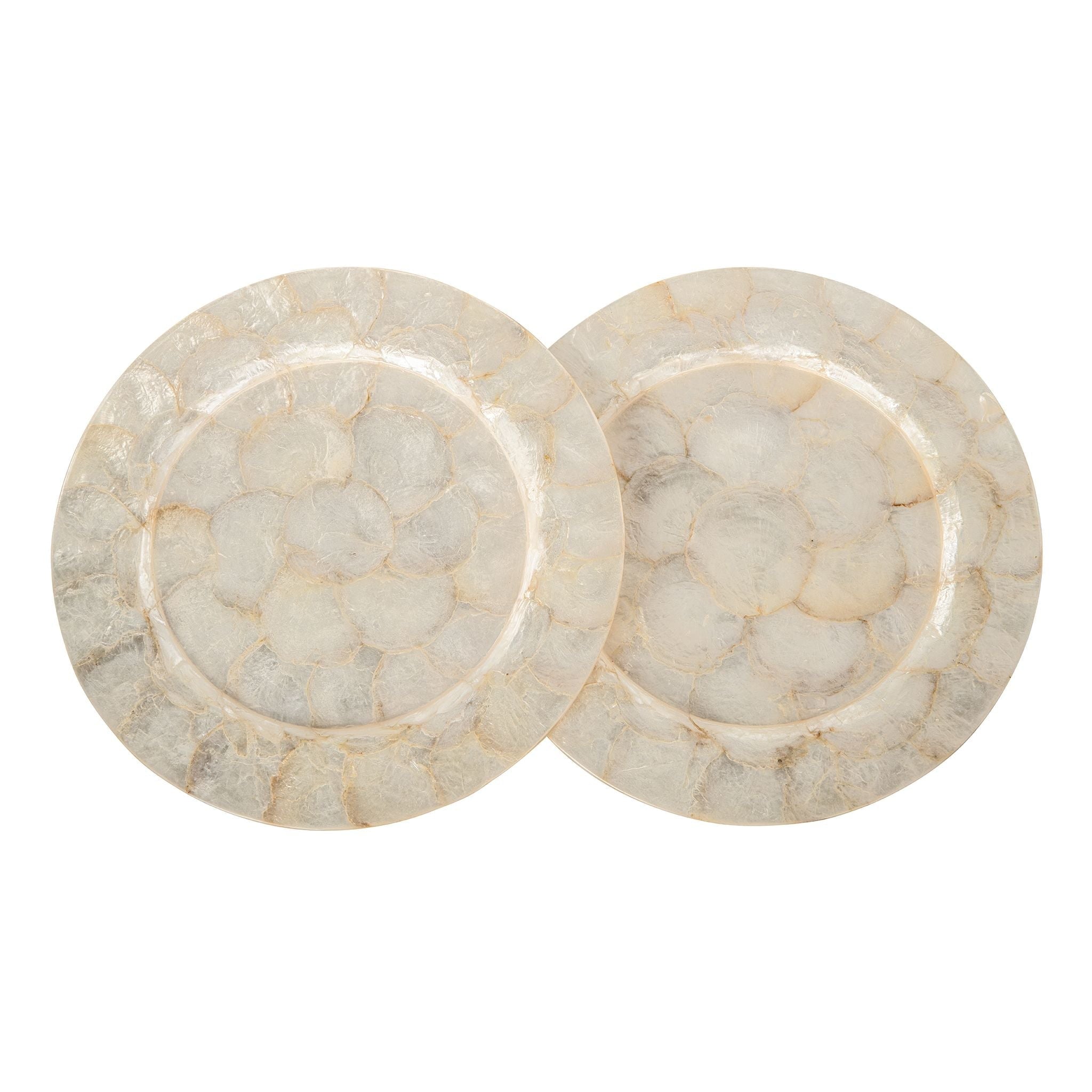 KOUBOO Round Capiz Seashell Charger Plates, Ivory-Gold-Plearlescent Rustic Water Hyacinth Decorative Charger Plater, Wedding, Party (Set of 2) 13 In