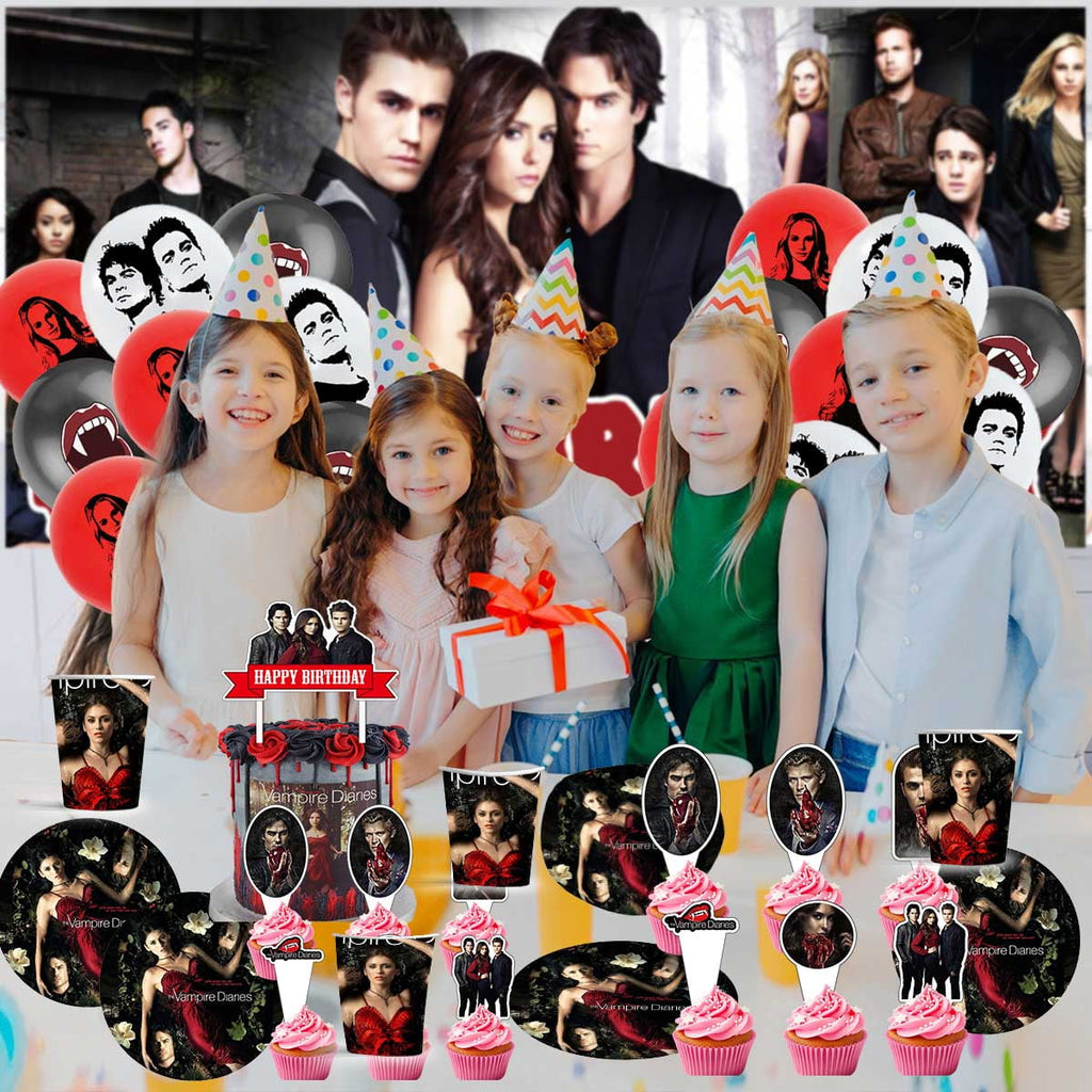 The Vampire Diaries Balloons Supplies Party Decor Plates Decorations Banner Cake Topper Tableware Banner Backdrop