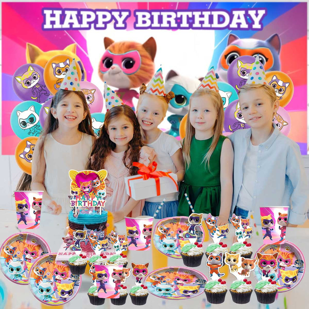 Super Kitties Birthday Party Supplies Balloons Paper Plates Decoration Cake Topper Decor Tableware Banner Backdrop