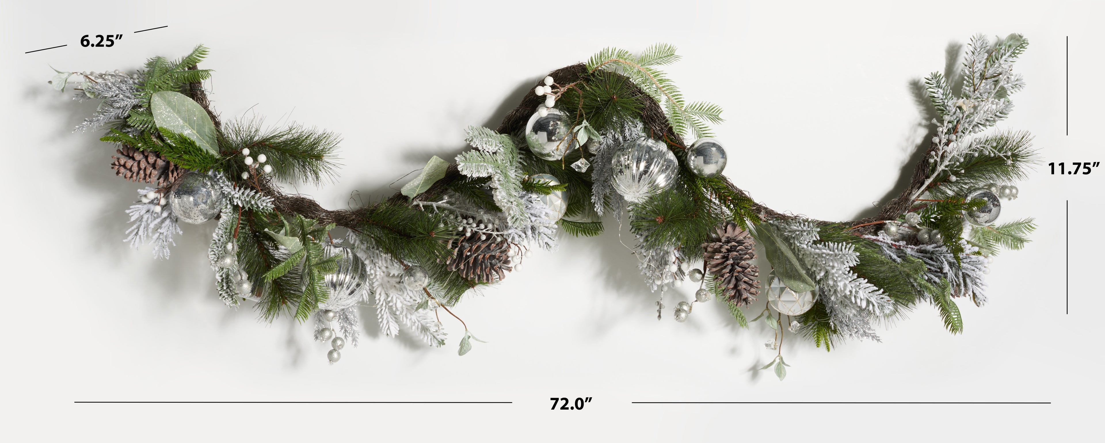 SAFAVIEH Faux 28 Inch Snowy Pine Led Garland W/ Ornaments, Silver/Green