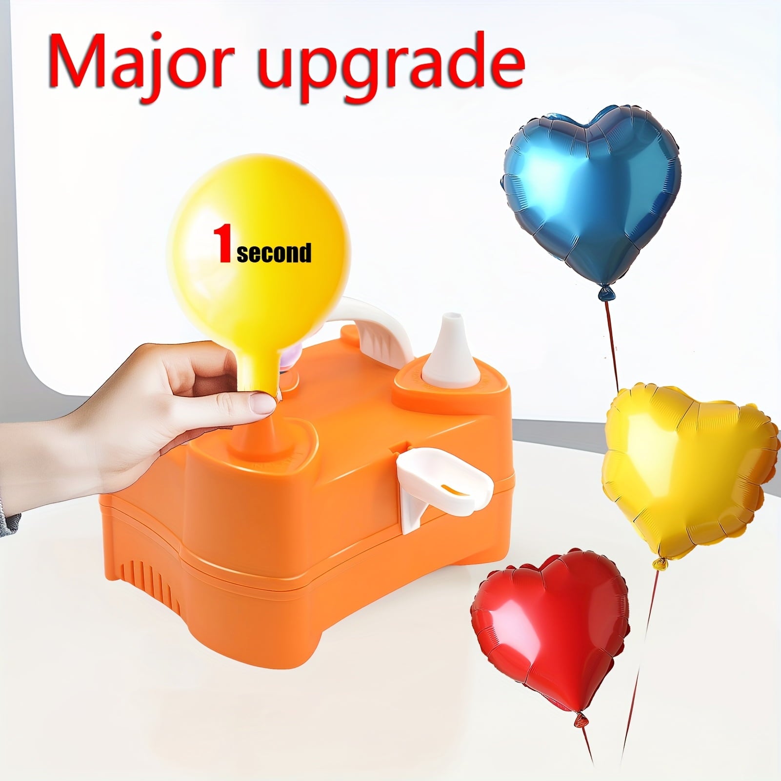 Dual Nozzle Electric Balloon Pump - 400W Fast Inflation with Tying Tools - 110-120V for Parties, Showers, Events - Durable Orange Plastic Design