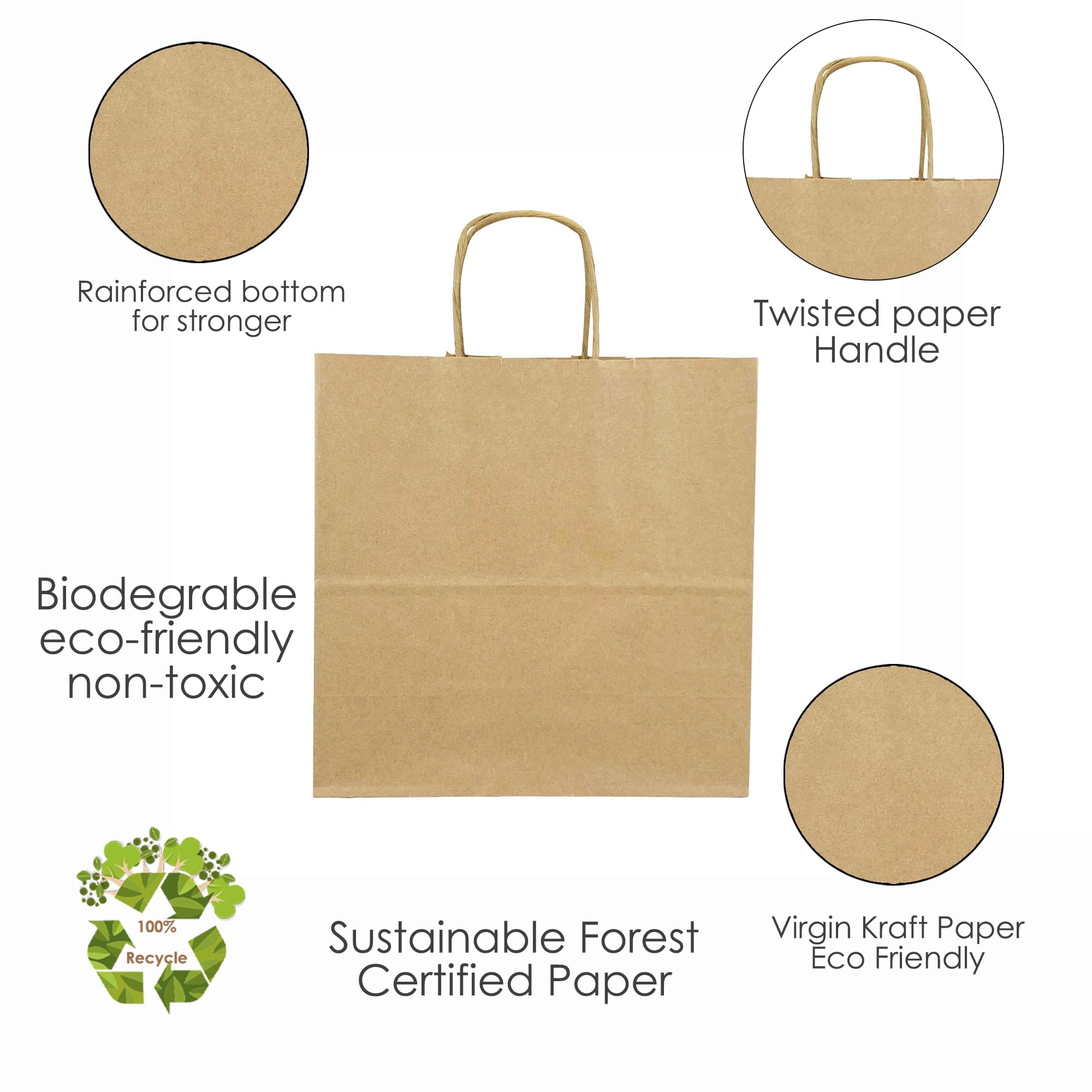 Jet Paper Bags 50 Pcs 10" x 5" x 10H" Brown Kraft Paper Shopping Bag with Twisted Handles - AYLA
