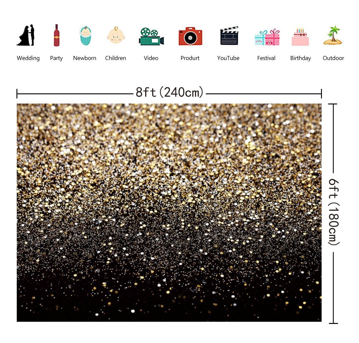 8x6FT Black and Gold Graduation Backdrop Golden Bokeh Spot Starry Sky Photography Backdrop Portrait Photography Backdrop