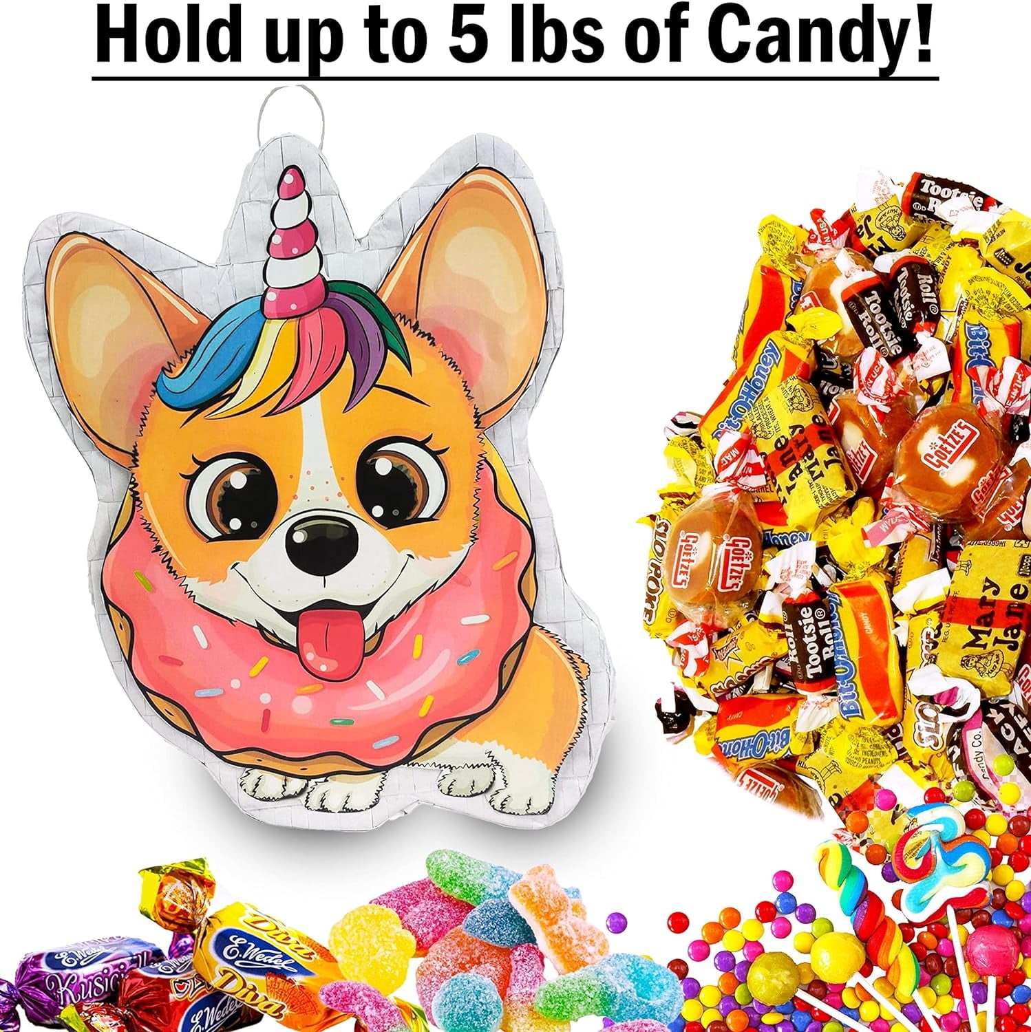 Dog Donut Pinata Bulk Candy Fill Spill Pinatas - Puppy Party Favor Game for Kids Boys Birthday Parties Supplies - Animal Theme for Baby Shower School Carnivals Dog Party Event - 16.5 X 12 X 4 Inch