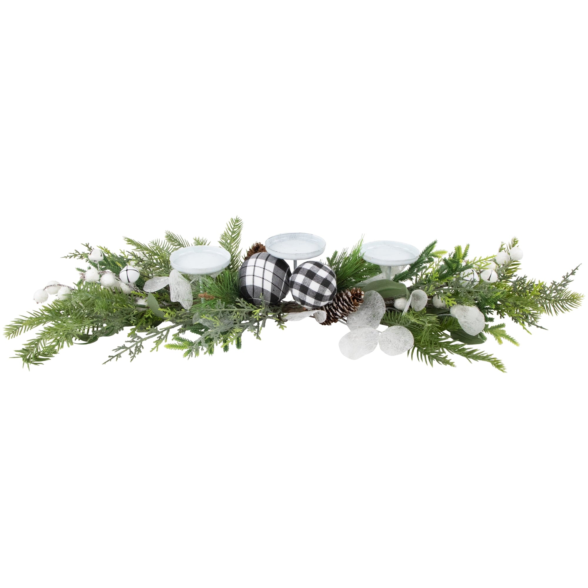 Northlight Mixed Foliage and Jingle Bell Christmas Pillar Candle Holder - 29"