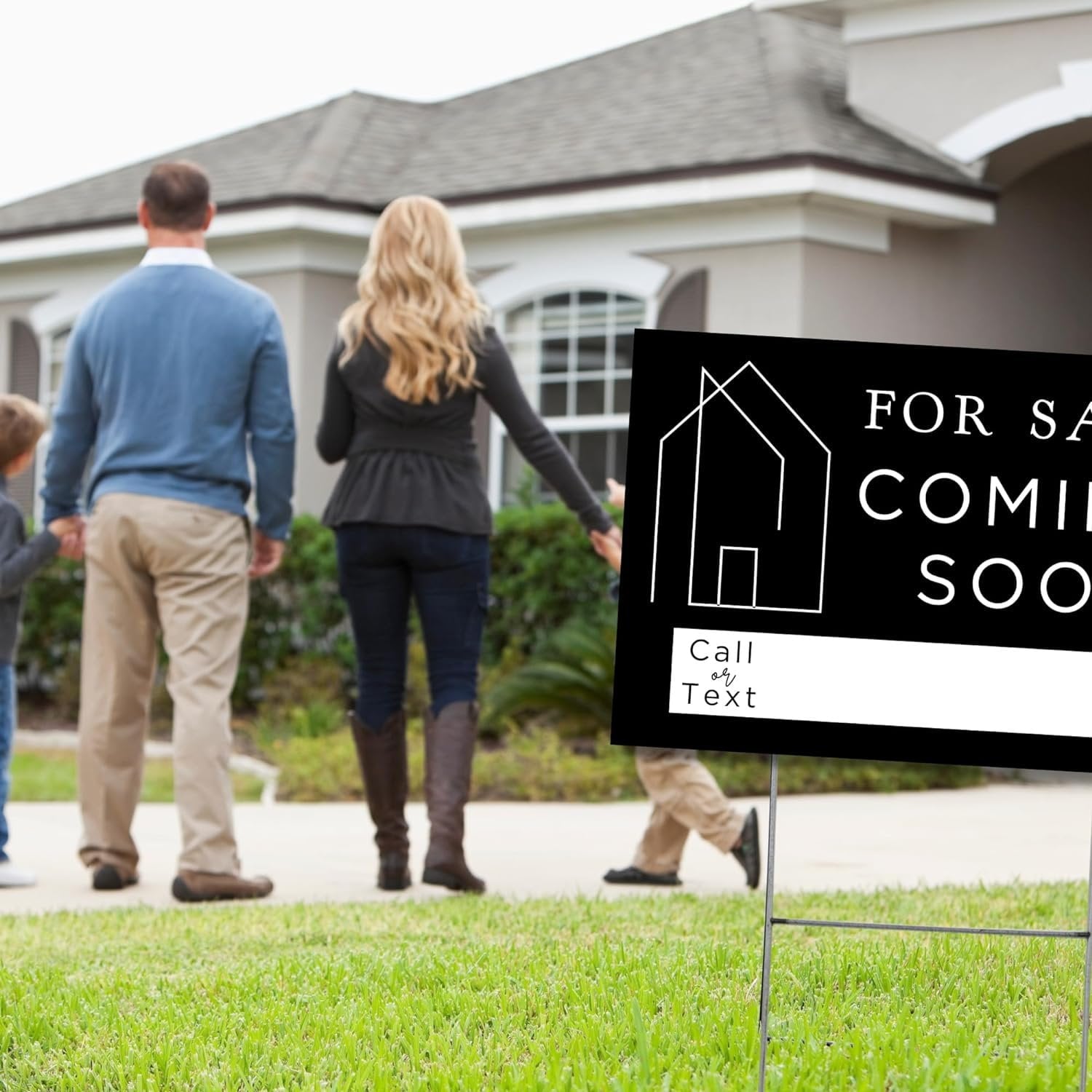 Coming Soon Real Estate Sign for Home  12 x 18 Yard Sign with H Frame Stake Home Double Sided Open House Realtor For Sale by Owner Classy Black White Minimalist Modern