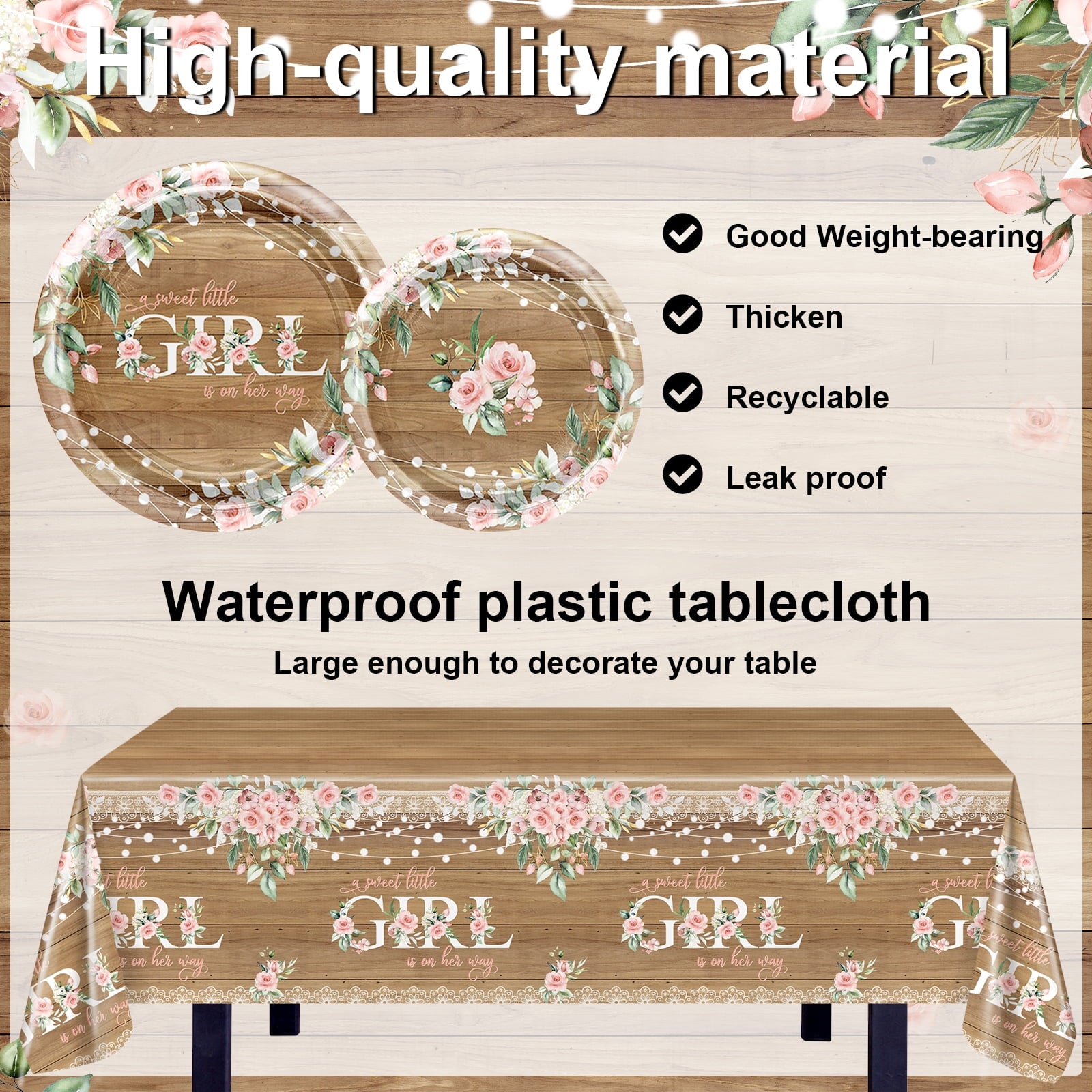 Mocsicka 295 PCS Rustic Baby Girl Shower Decorations A Sweet Little Girl Is on Her Way Banner Plates Napkins Cups Balloons Serve 24