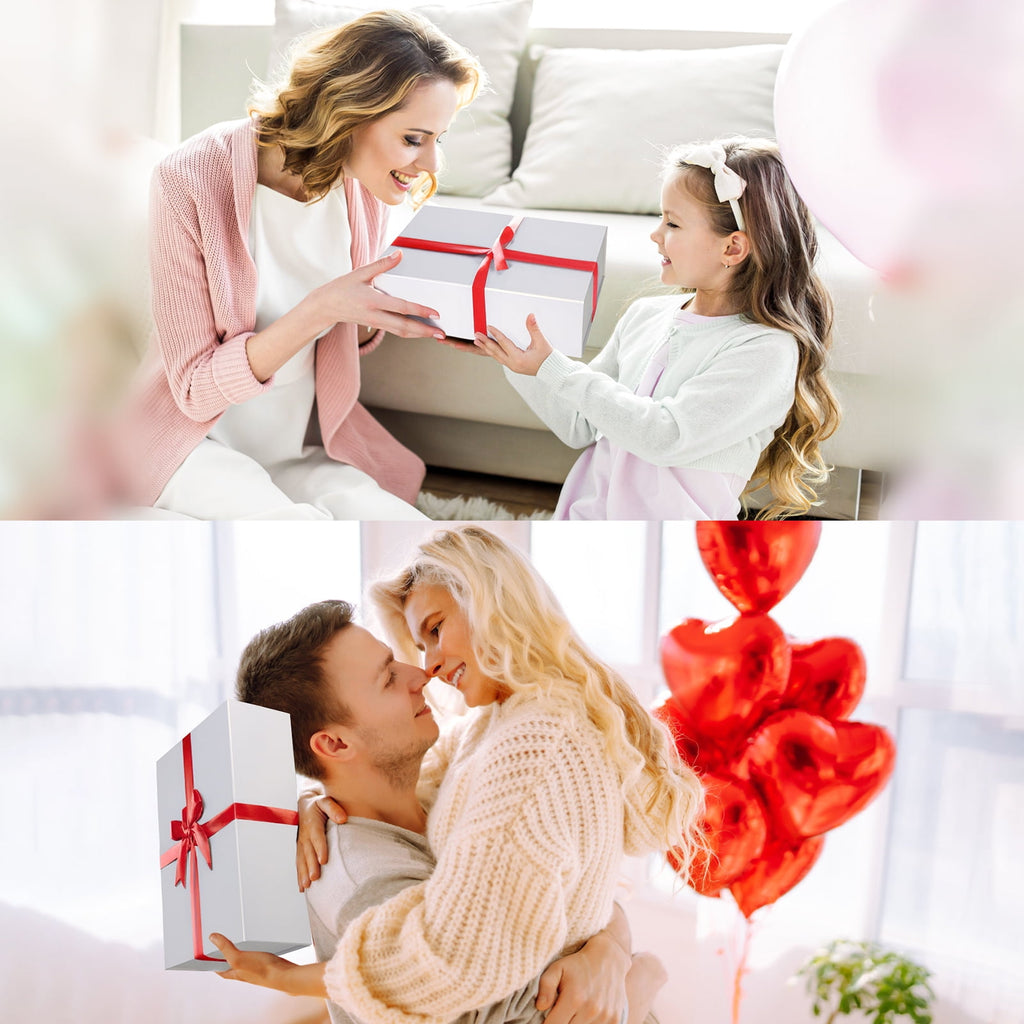 Premium White 13.8x9x4.3 Gift Boxes in a 4-piece set Magnetic Closure, Eco-Friendly, Space-Saving Storage for Gifts and Home Decor