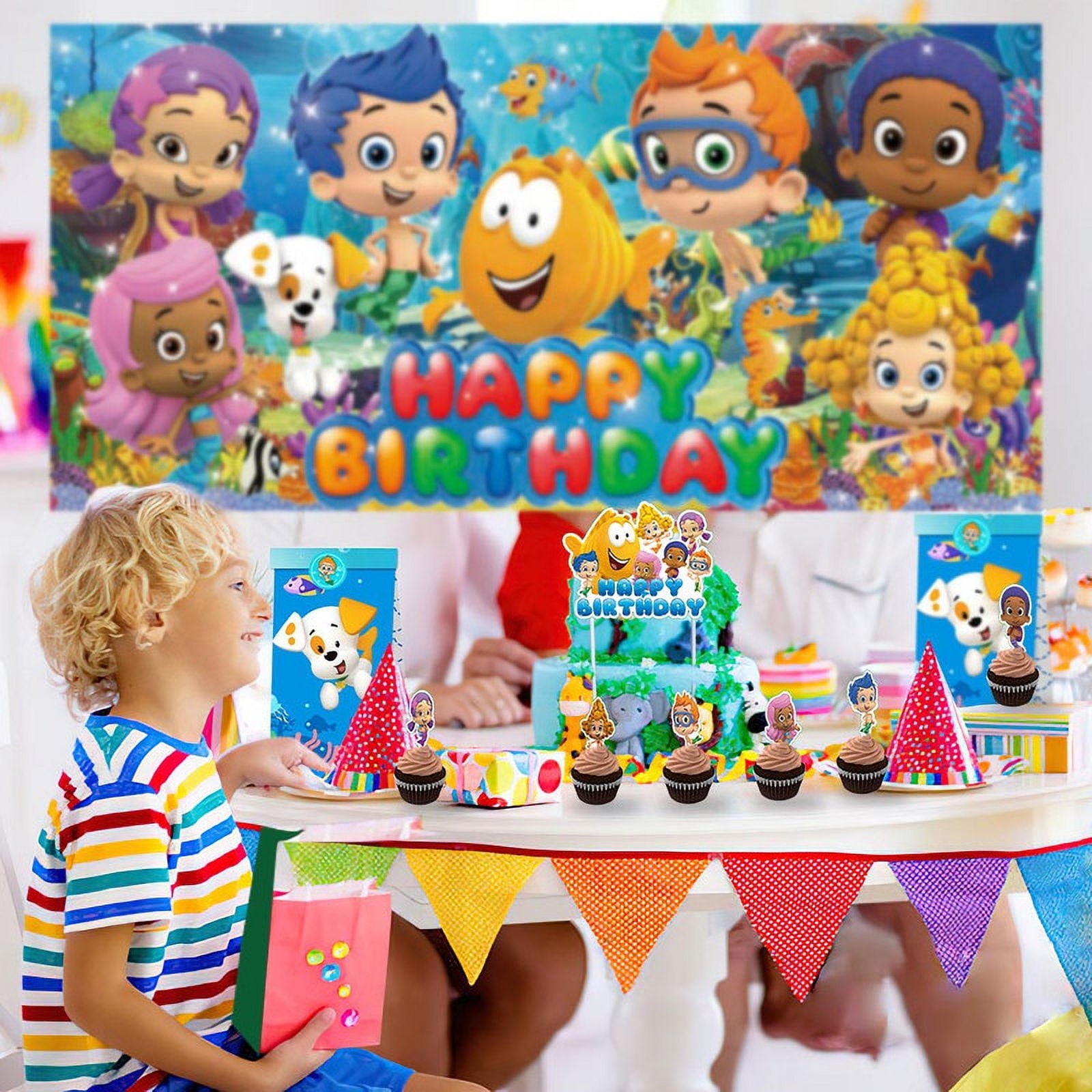 Bubble Guppies Party Favor Bags Goodie Treat Candy Supplies Decorations Birthday Cake Topper Backdrop Banner