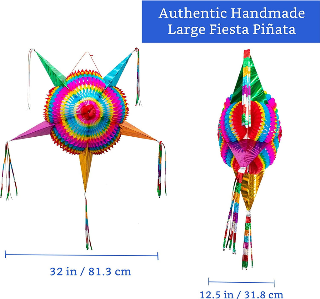 Fiesta Wraps Large Authentic Handmade Star Pinata, Multicolor, 32"