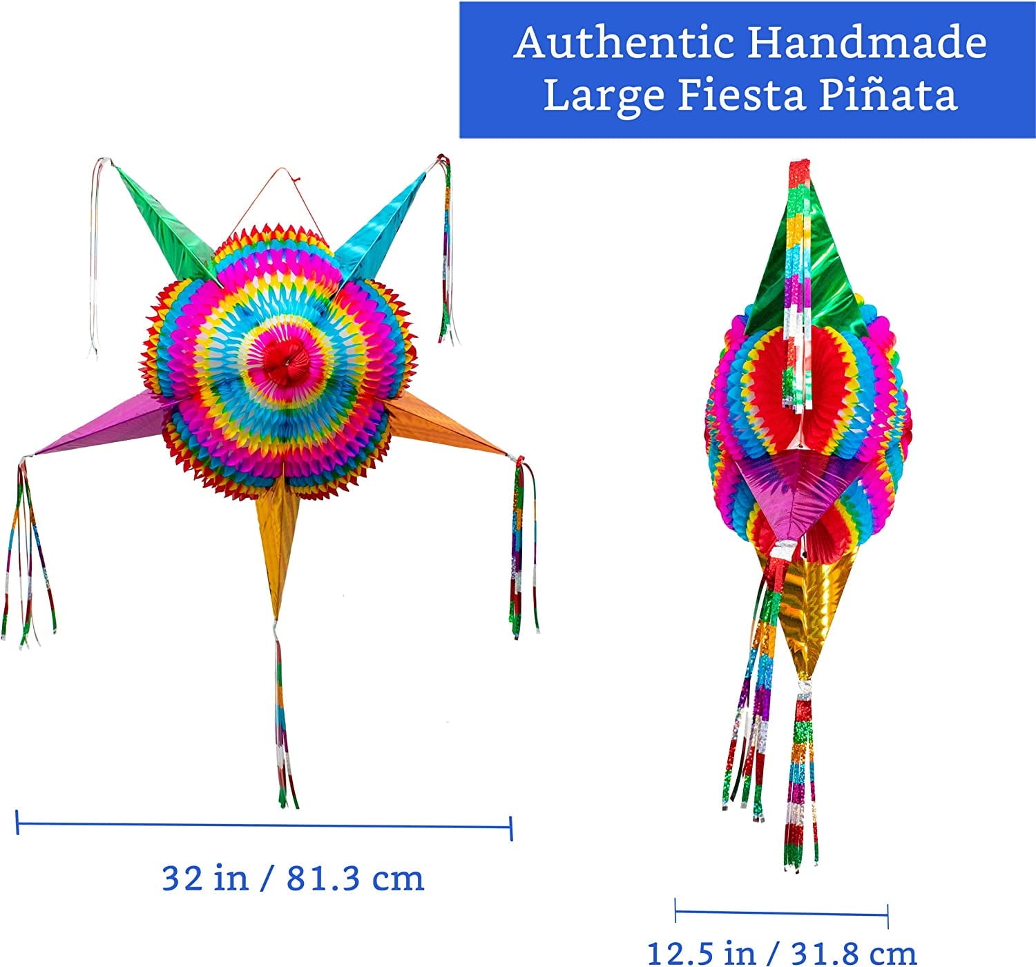 Fiesta Wraps Large Authentic Handmade Star Pinata, Multicolor, 32"