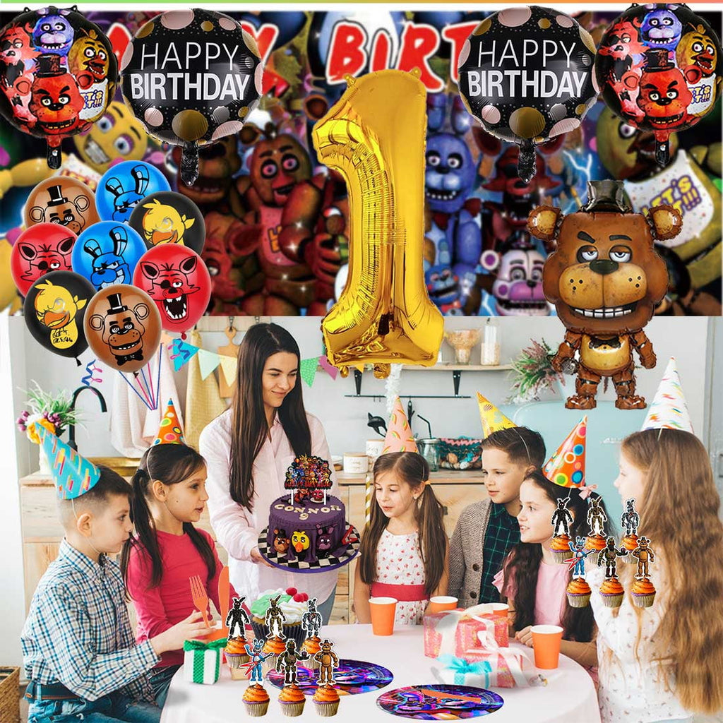 Five Nights at Freddy Party Supplies Decor Tableware Backdrop Banner Cake Topper Balloons Birthday Decorations