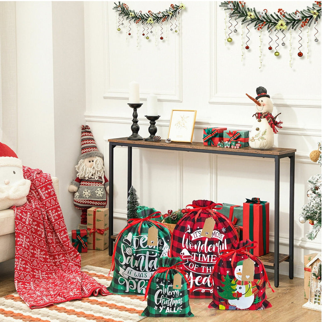 Christmas Bags Christmas Gift Bags Santa Sacks Large Buffalo Reusable Fabric Drawstring Gift Pouches for Xmas Party Favor Red Green 10Pcs