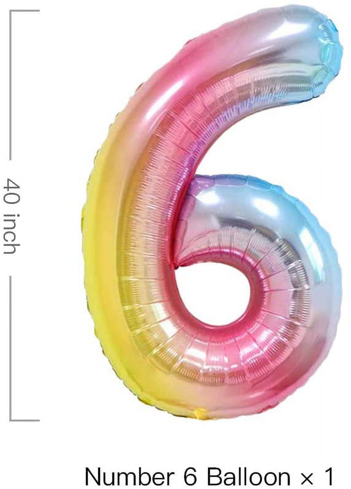 Unicorn Birthday Decorations for Girls 6th Birthday- Bouquet of Unicorn Balloons for Rainbow Unicorn Party Supplies (Number 6)